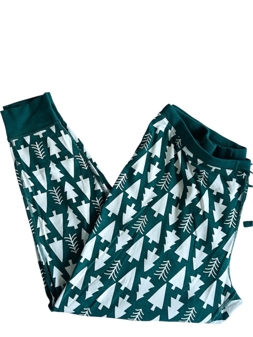 HANNA ANDERSSON Pjama Bottoms Holiday Trees Long Johns Size XXL Green Cream